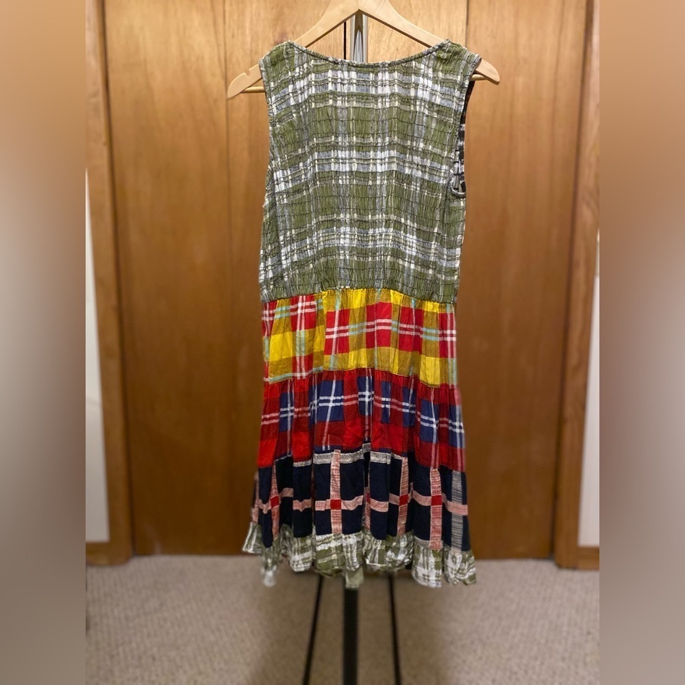 Sacred Threads multicolor plaid tiered check sleeveless dress Size S/M NWT - Picture 2 of 7